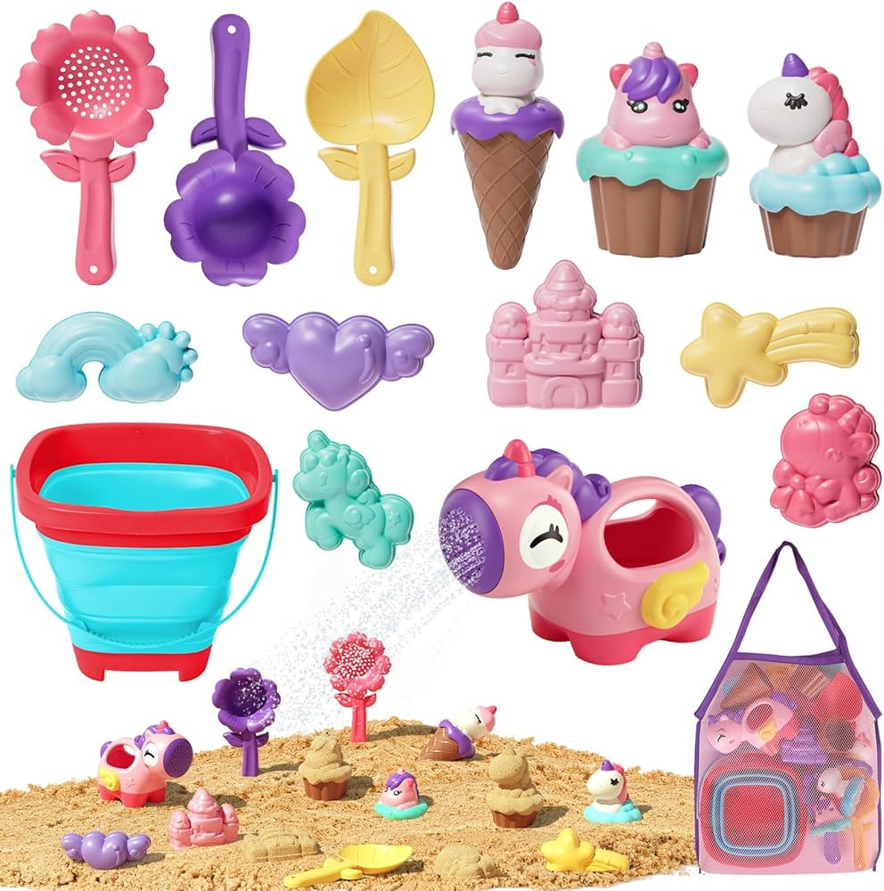 Lehoo Castle Ice Cream Sand Toys, Beach Toys with Unicorn, Cake, Castle Molds, Sandbox Toys for G... | Amazon (US)