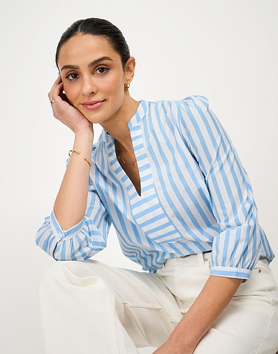Freya Blouse in Blue & White Stripe | Crew Clothing (UK)