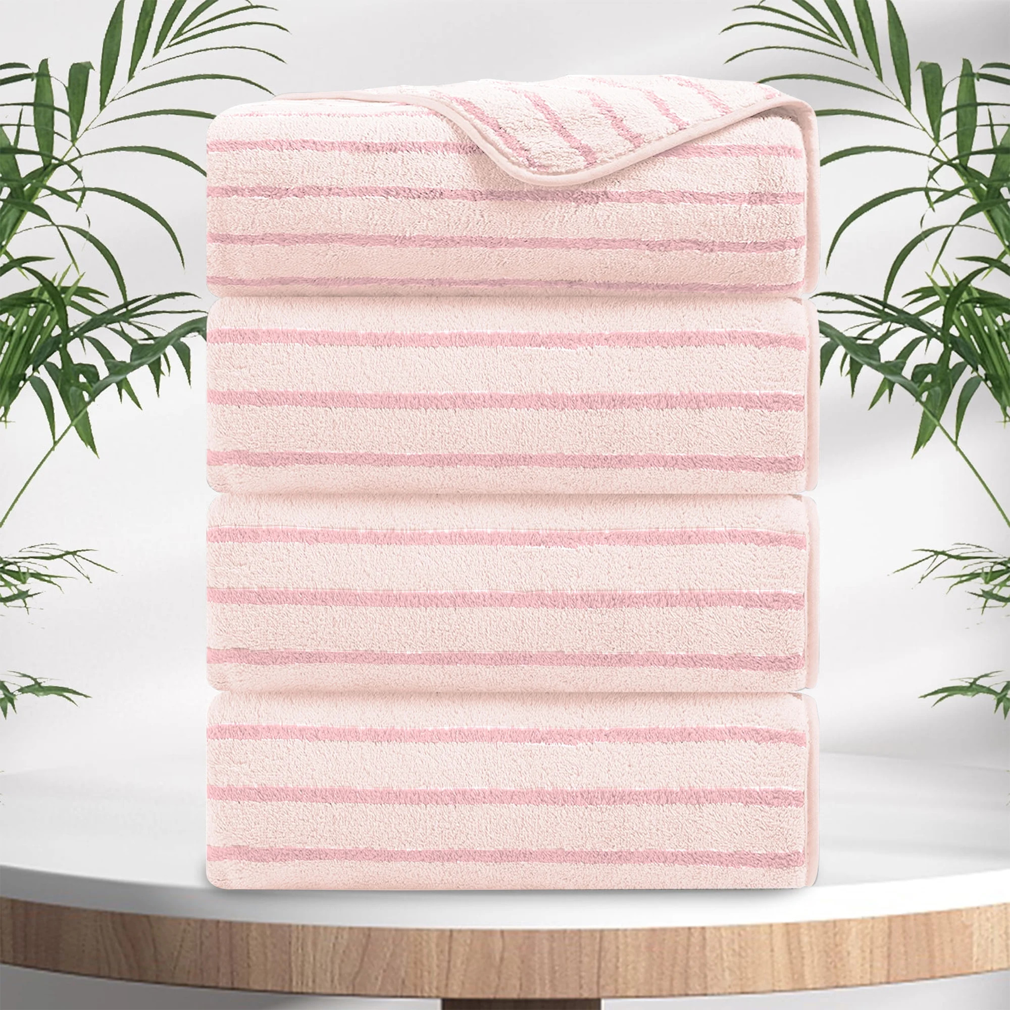 Jessy Home 4 Pack Pink Bicolor bar Stripe Large Bath Towels Set Oversized Bath Sheet Soft Towel S... | Walmart (US)