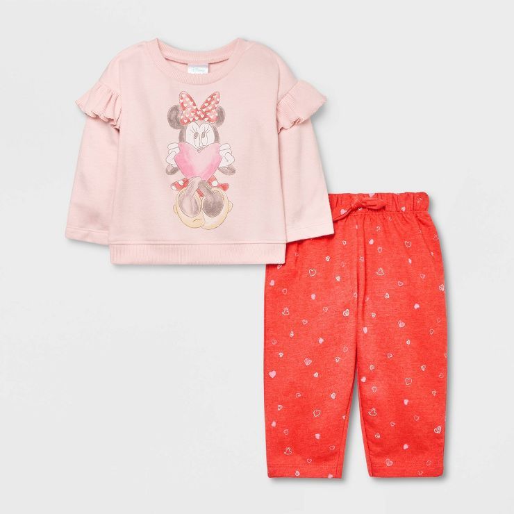 Baby Girls' 2pc Minnie Mouse Printed Pants Set - Pink | Target
