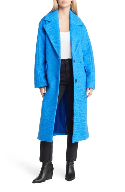 Topshop Long Brushed Coat in Mid Blue at Nordstrom, Size 12 Us | Nordstrom