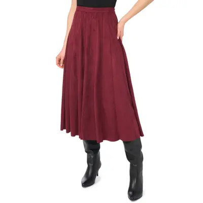 halogen(r) Panelled Pintuck Faux Suede Midi Skirt in Winterberry at Nordstrom, Size Small | Nordstrom