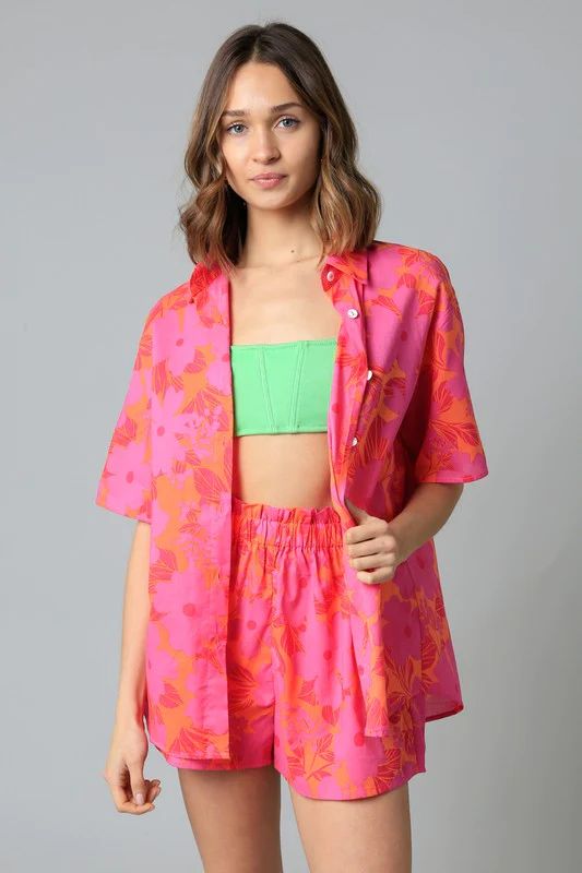 BESSI BUTTON UP TOP IN TROPICAL PRINT | Indigeaux Denim Bar & Boutique