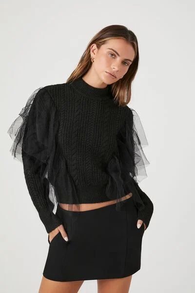 Mesh Ruffle Mock Neck Sweater | Forever 21 | Forever 21 (US)