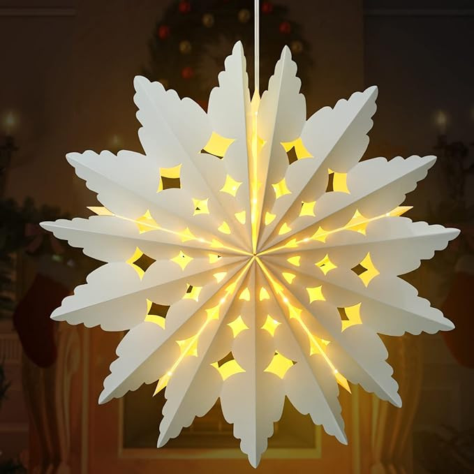 23.6 Inch Christmas Star Snowflake Paper Lantern with Light Timer Paper Lamp Party Supplies Hangi... | Amazon (US)