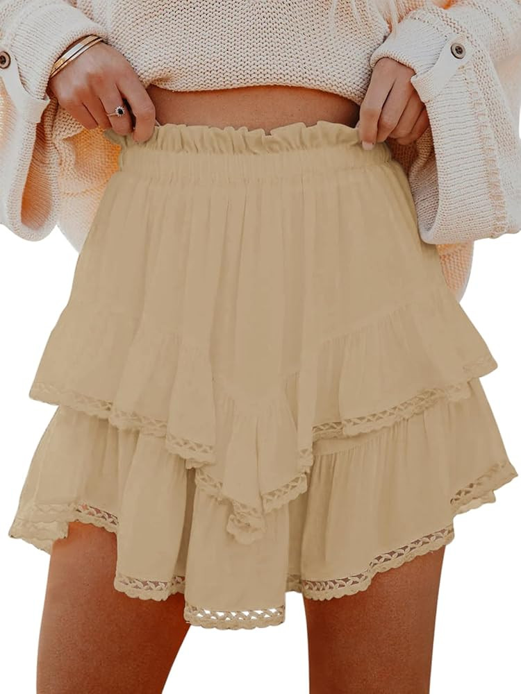 Aoudery Flowy Shorts for Women Casual Boho Ruffle Tiered Skorts High Waist Mini Skirts Golf Tenni... | Amazon (US)