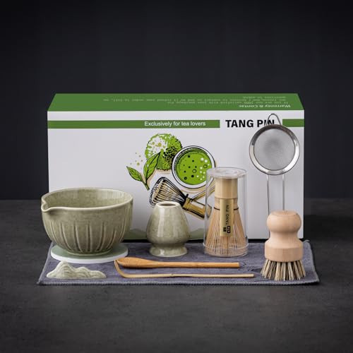 TANG PIN Matcha Whisk Set, 15 OZ Matcha Bowl, Matcha Whisk and Stand, Scoop, Spoon, Sifter, Coaster, Cleaning Brush and Tea Towel, 10 Pcs Perfect Matcha Kit for Matcha Tea Ceremony | Amazon (US)