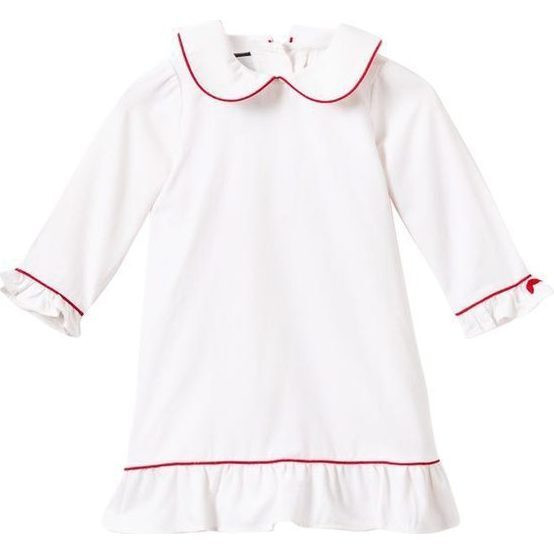 White Sophia Nightgown, Red Piping | Maisonette