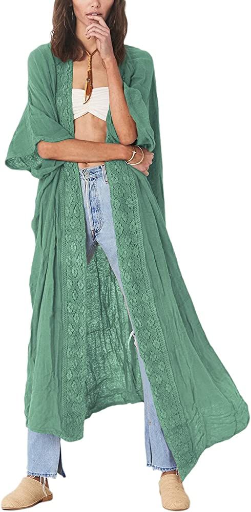 Bsubseach Embroidery Half Sleeve Open Front Kimono Beach Cover Ups for Women | Amazon (US)