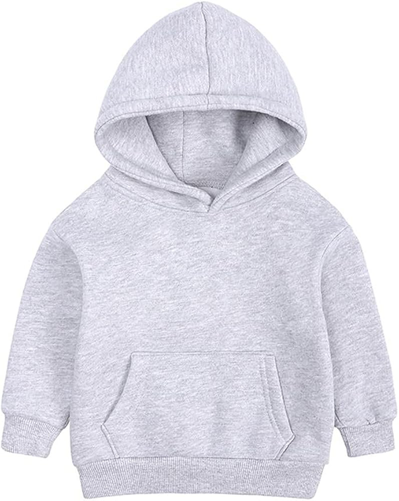 MODNTOGA Toddler Kids Baby Boy Girl Long Sleeve Basic Solid Hoodie Pullover Sweatshirt Sports Tops w | Amazon (US)