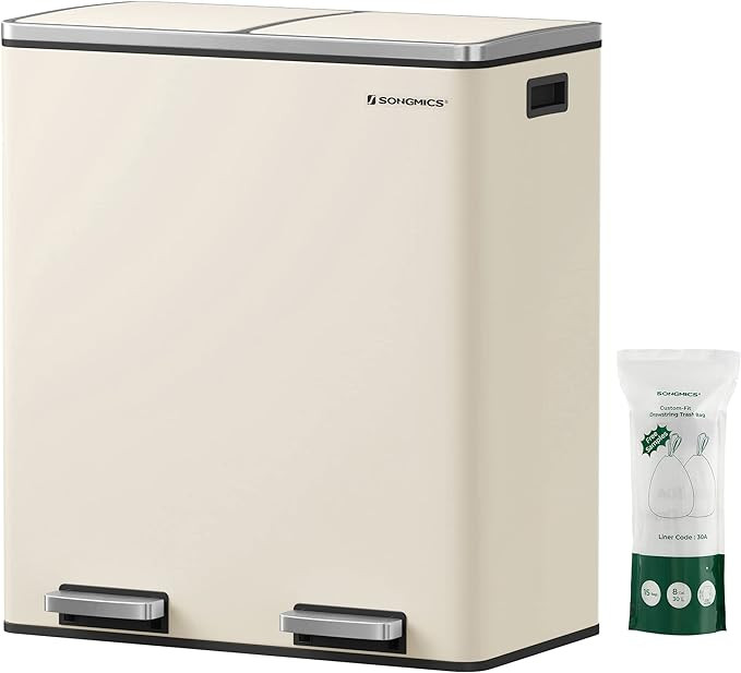 SONGMICS Dual Rubbish Bin, 2 x 30L Recycling Bin and 15 Rubbish Bags, Metal Pedal Bin, with Dual ... | Amazon (UK)