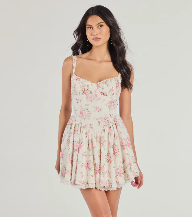 Stroll The Gardens Floral Corset Lace Skater Dress | Windsor Stores