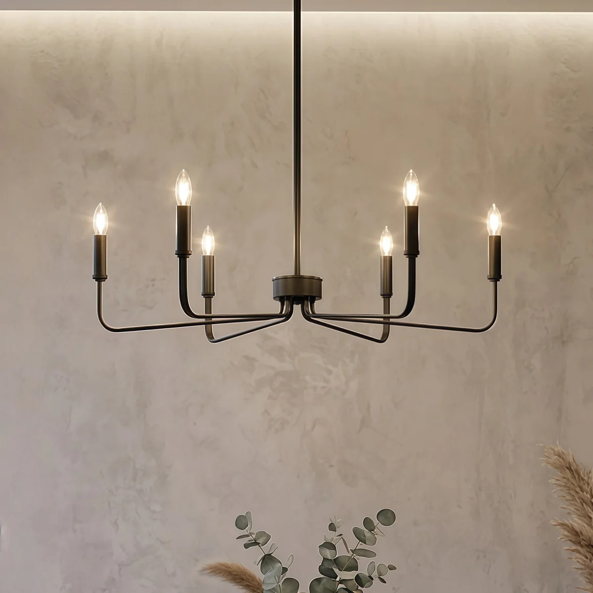 6 - Light 26"W Candle Style Classic/traditional Black Dimmable Chandelier for Kitchen Isanland. | Wayfair North America