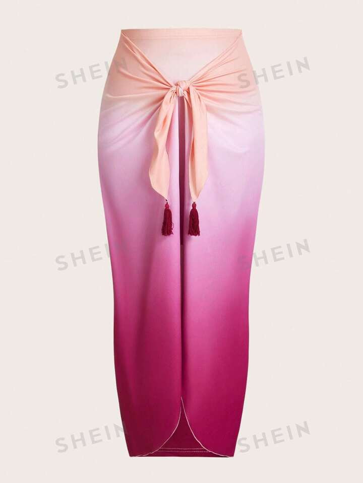 SHEIN WYWH Plus Size Ombre Drawstring Casual Midi Skirt | SHEIN