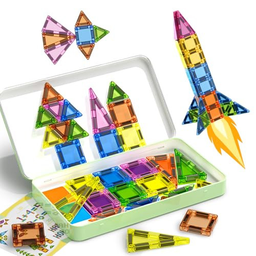 Turoytip 50PCS Mini Magnetic Tiles Travel Set for Kids, Portable Magnetic Building Blocks with Storage Tin, STEM Montessori Toys for Ages 3+, Toys Gifts for Toddlers Boys & Girls Christmas Birthday | Amazon (US)
