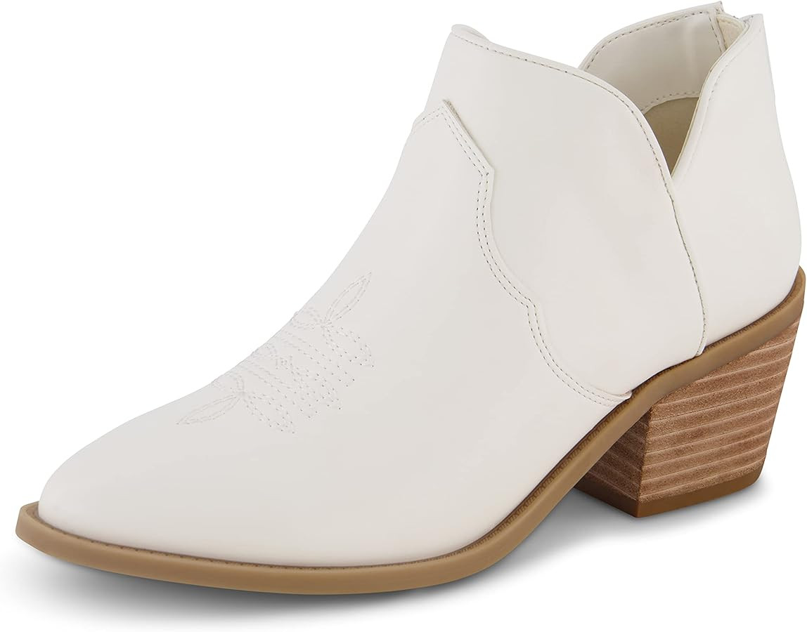 Amazon.com | CUSHIONAIRE Women's Rodeo Western Ankle Boot +Memory Foam, Wide Widths Available, Wh... | Amazon (US)
