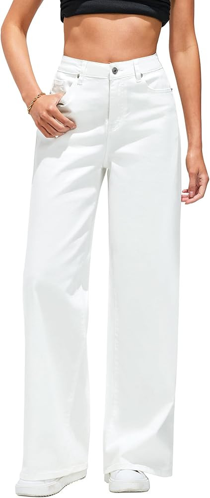 LookbookStore Wide Leg Jeans for Women High Waisted Stretchy Denim Jeans Fashion Baggy Trouser Je... | Amazon (US)
