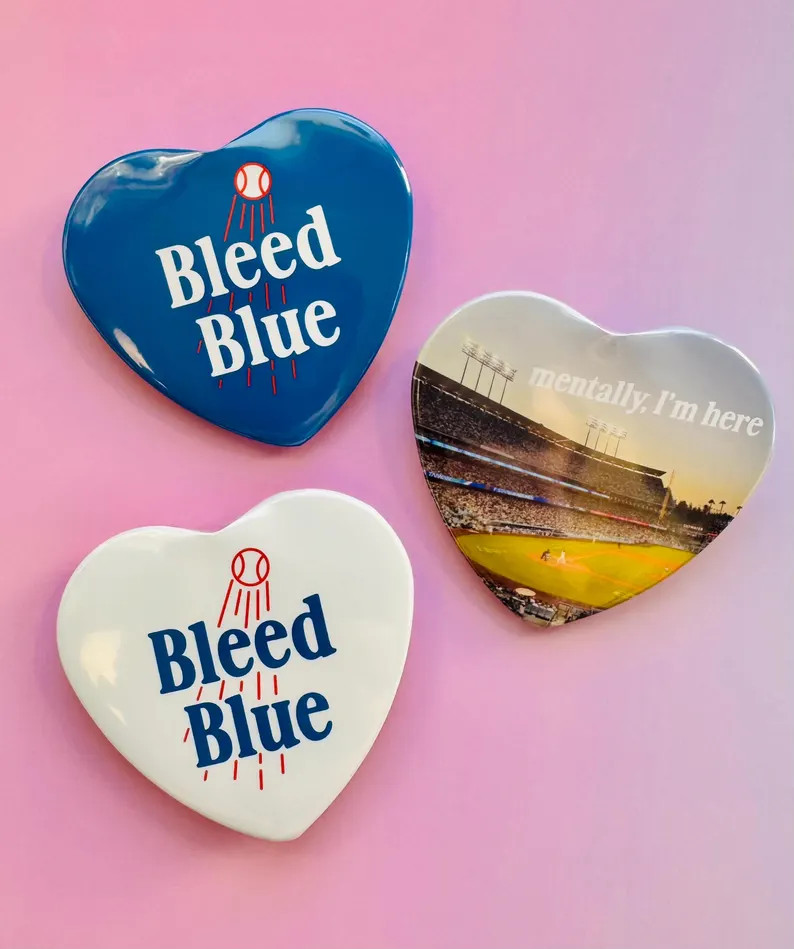 Bleed Blue - LA Baseball Retro Heart Buttons - Etsy | Etsy (US)
