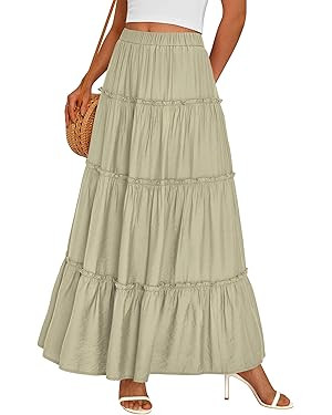 PRETTYGARDEN Boho Maxi Skirts for Women Trendy Summer 2026 Spring Long Flowy A Line Tiered Skirt ... | Amazon (US)