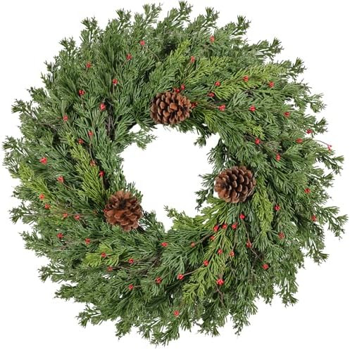 Real Touch Pine Christmas Wreath 24 Inch Christmas Wreaths for Front Door Winter Wreath Artificia... | Amazon (US)