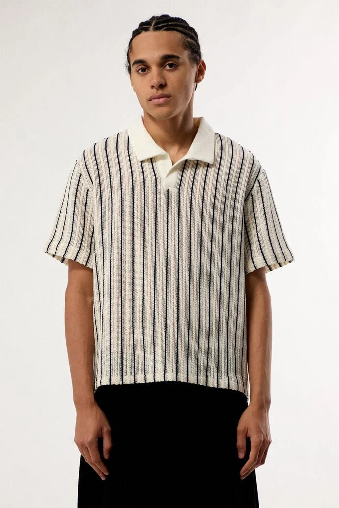Men's Striped Knit Polo Shirt in Cream - Size XL | PacSun