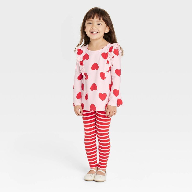 Toddler Girls' Heart Ruffle Top & Striped Leggings Set - Cat & Jack™ Pink | Target