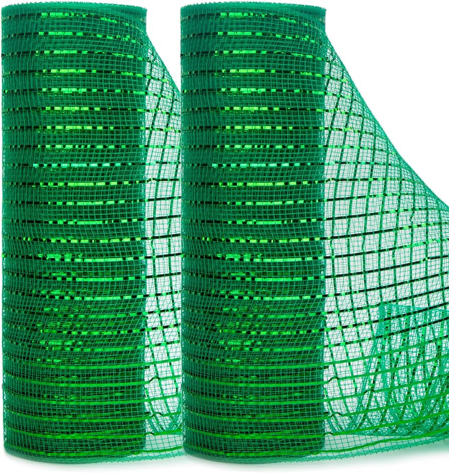 Ribbli 2 Rolls Emerald Green Mesh Ribbon,10 inch x 30 feet(10Yard) Each Roll,Metallic Emerald Gre... | Amazon (US)