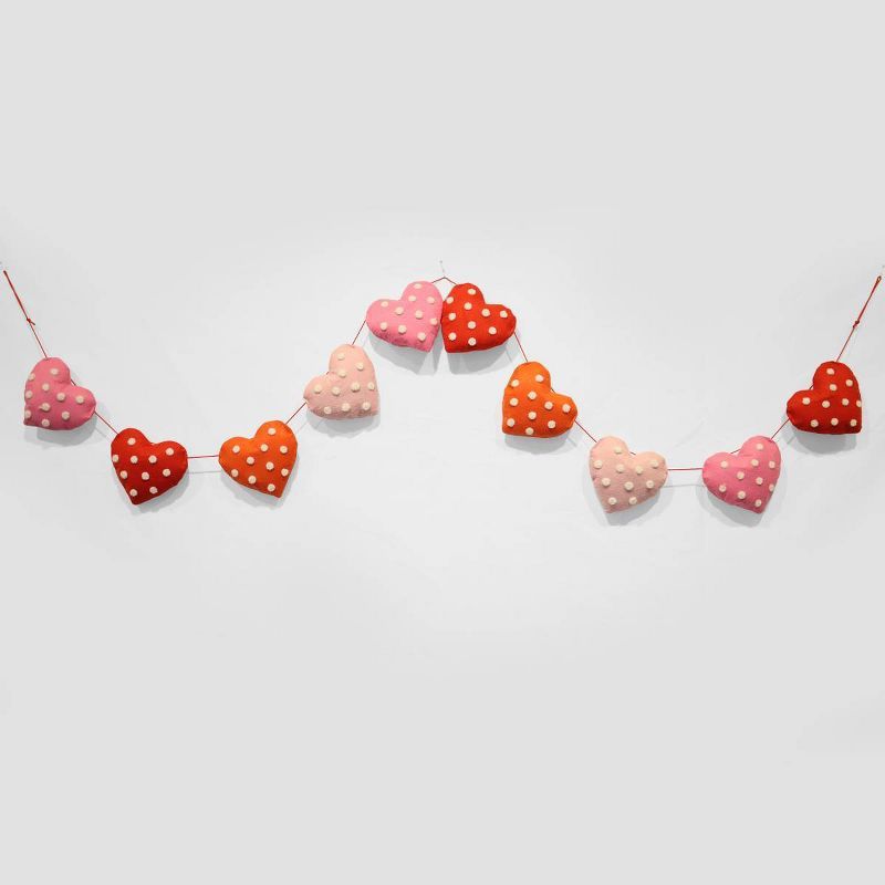 72" Valentine's Day Felt Polka-Dotted Heart Garland Red/Pink - Spritz™ | Target