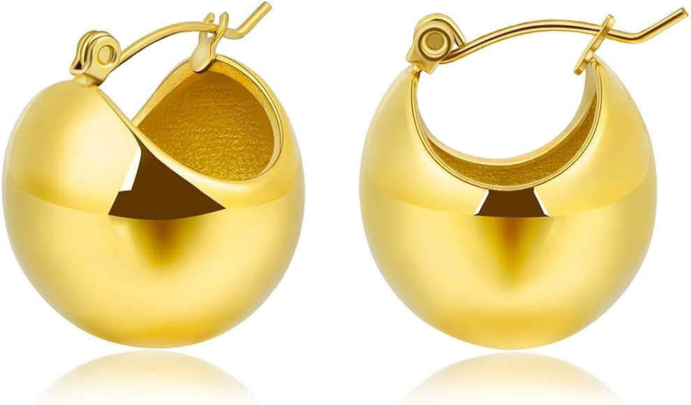 Candyfancy 18K Gold Plated Chunky Gold Hoop Earrings Lightweight Thick Huggie Hoop Earrings Hypoa... | Amazon (UK)