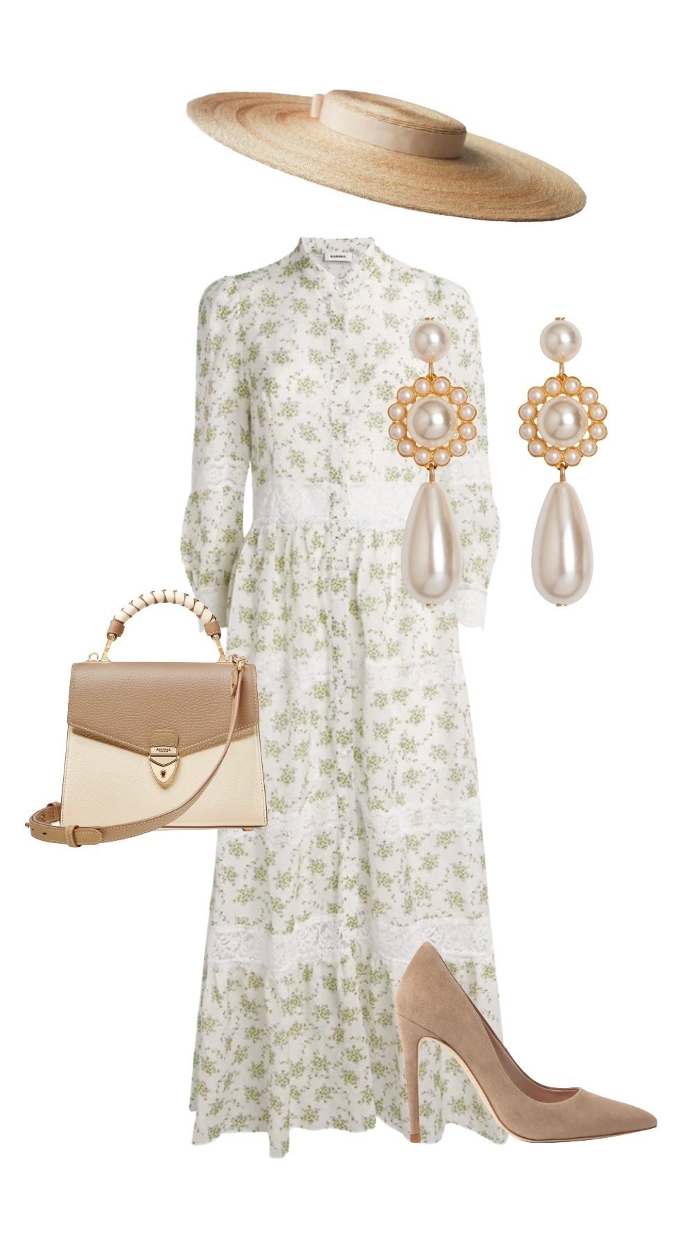 This stunning Sandro Paris olive floral lace midi dress is currently on sale at Harrods (HURRY - their sale closes soon!!) and is the epitome of elegance. To me, coupled with the elegant couture straw boater, it recalls the ladylike Edwardian styles of the early 1900s - perfect for a wedding guest look or any other smart daytime summer event. 

Lace Floral Midi Dress - ON SALE at Sandro Paris 

Couture Handcrafted Straw ‘Montpellier’ Boater Hat - And They Loved Hats at Etsy

‘Caretta’ Pearl Drop Statement Earrings - Jennnifer Behr

Taupe & Ivory Midi Mayfair Bag - Aspinal of London (also available in Mini)

Rebecca Cashmere Heels - NEW at Emmy London (various heel heights + flats available)

#LTKdresses #LTKshoes #LTKuk #LTKwedding #LTKbag #LTKstyletip #LTKeurope

#LTKsummer #LTKluxury #LTKsale