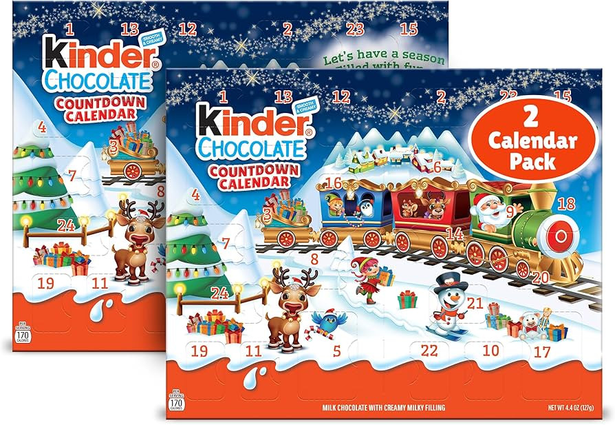 Kinder Chocolate Countdown Advent Calendar, Chocolate Candy, 2025, 2 Pack, Holiday gift for all, ... | Amazon (US)