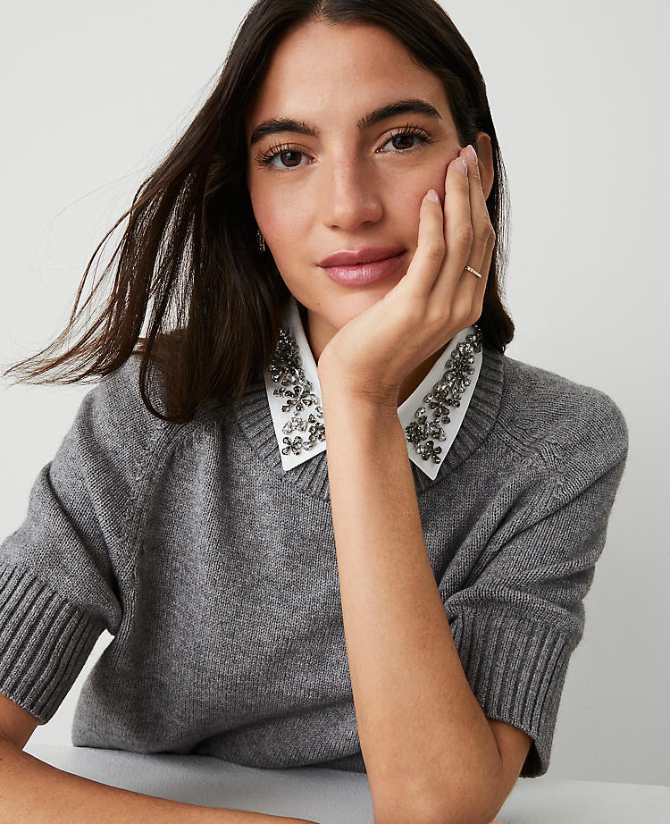 Rhinestone Mixed Media Sweater Tee | Ann Taylor (US)
