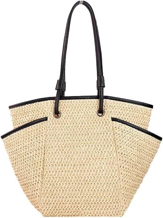 Summer Beach Tote Bag for Women Large Straw Shoulder Bag Womens Handbag Purse with Zipper | Amazon (US)
