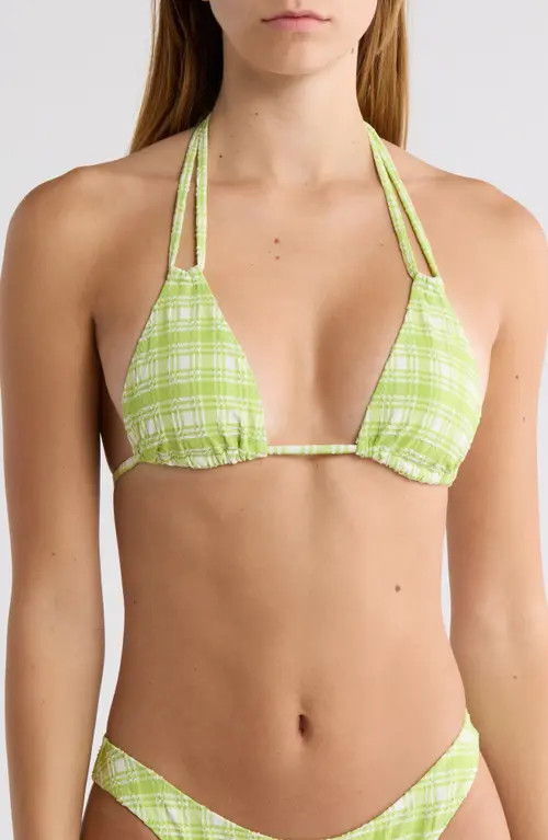 PacSun Erica Plaid Triangle Bikini Top in Green White/Plaid at Nordstrom, Size X-Small | Nordstrom