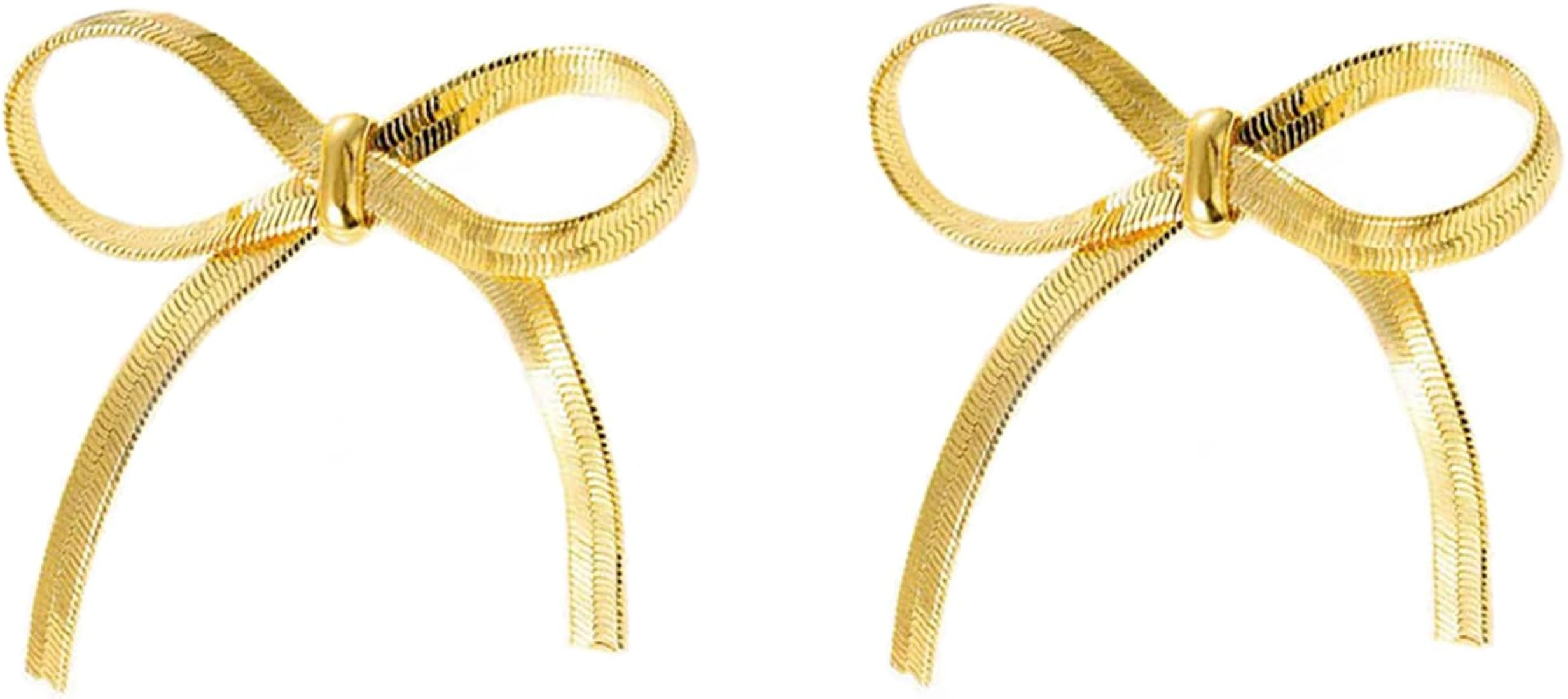 LEMEDO Gold Bow Stud Earrings for Women 14K Gold Plated Bowknot Ribbon Earrings Cute Bow Knot Ear... | Amazon (US)