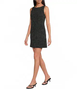 Gianni Bini Jayden Polka Dot Print Boatneck Sleeveless Linen Mini Dress - 14 | Dillard's