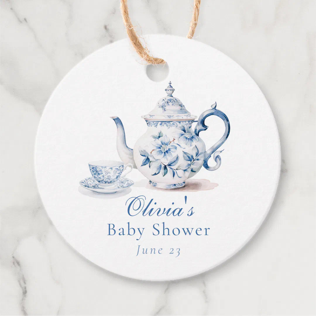 Blue Floral Tea Party Baby Shower Favor Tags | Zazzle | Zazzle