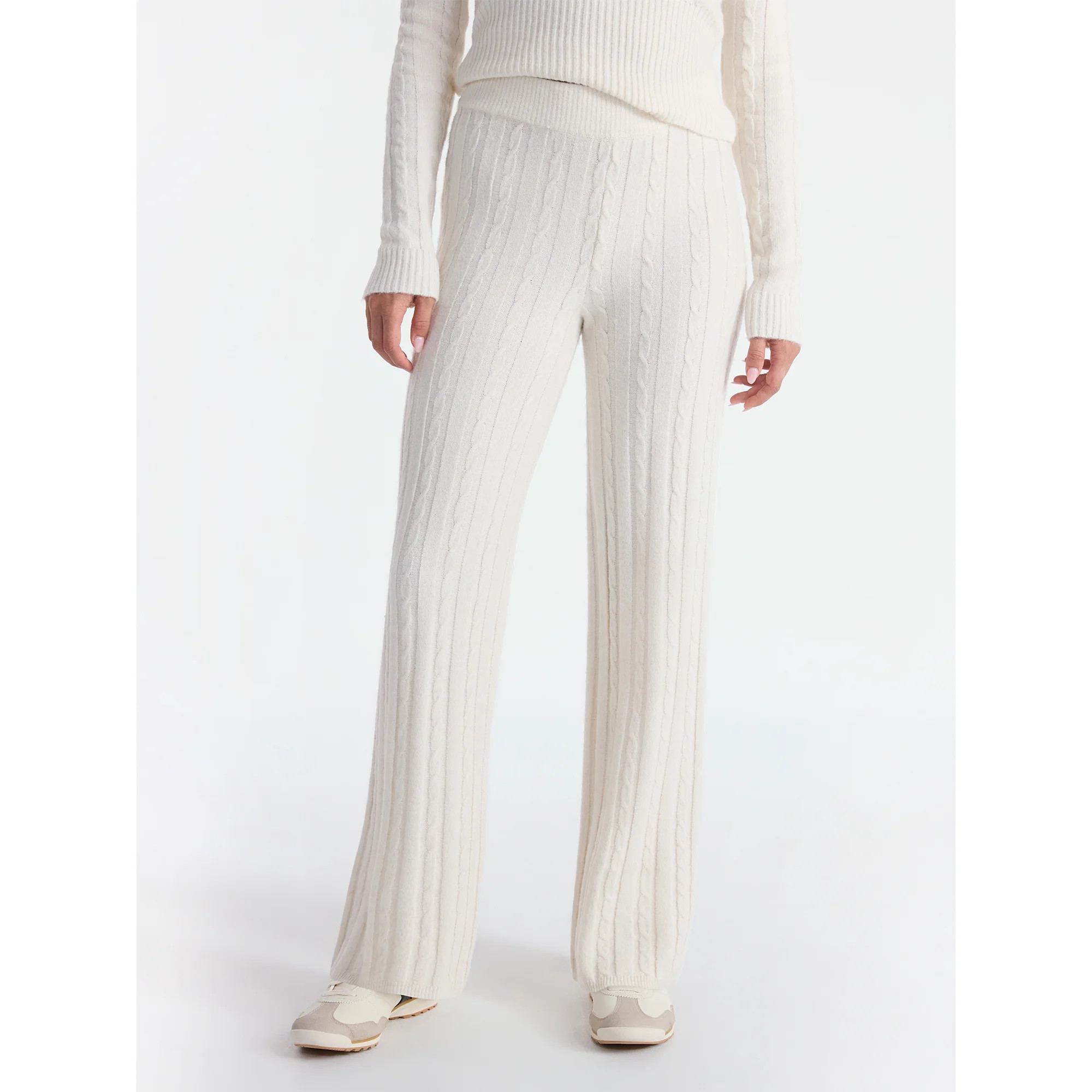 No Boundaries Cable Knit Sweater Wide Leg Pants, 30'' Inseam, Women's | Walmart (US)