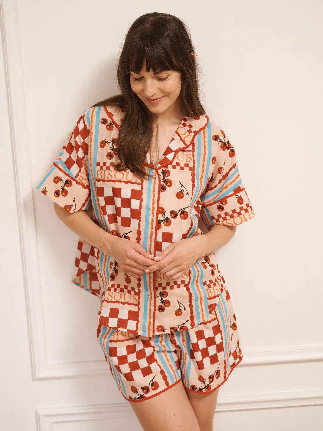 Womens Voile Oversize Shortie Pyjamas Pink Tomato Kisses | Their Nibs UK