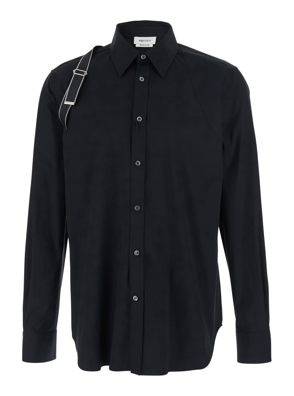 Alexander McQueen Shirt With Classic Collar And Buckle Detail In Black Cotton For Men | Italist.com US