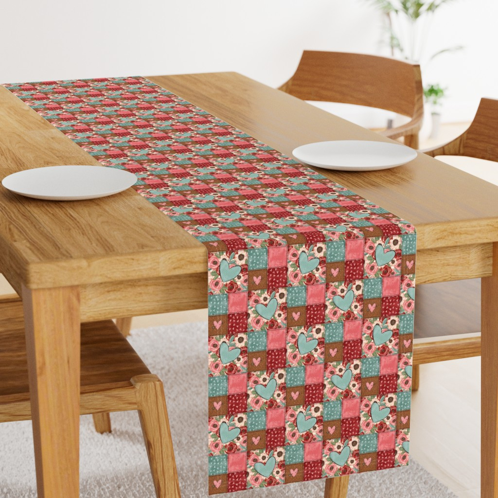 Table Runner in Valentine Hearts Patchwork Quilt | Spoonflower