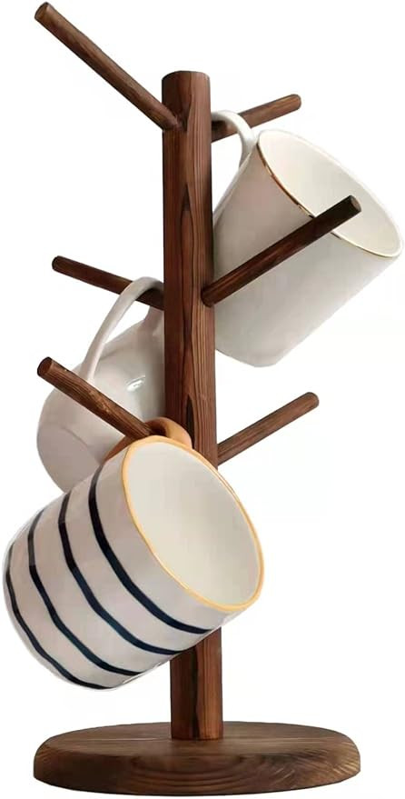 Dorhors Mug Holder Tree,Coffee Cup Holder with 6 Hooks, Wood Mug Rack for Counter,Coffee Bar Acce... | Amazon (US)