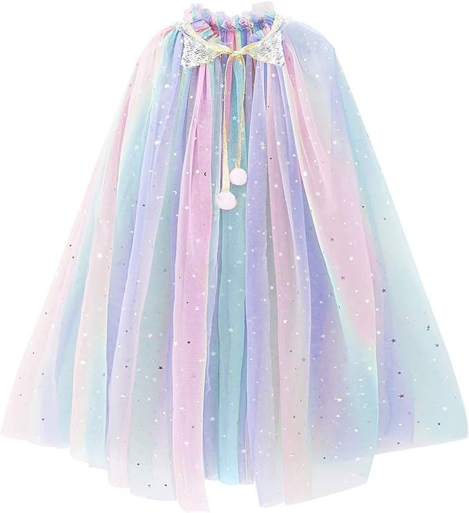 PHOGARY Princess Cape Colorful Princess Cloak Princess Fancy Dress Costume Party Cosplay | Amazon (US)