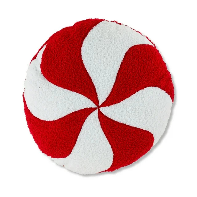 Red & White Round Peppermint Decorative Christmas Pillow, 13 in, by Holiday Time | Walmart (US)