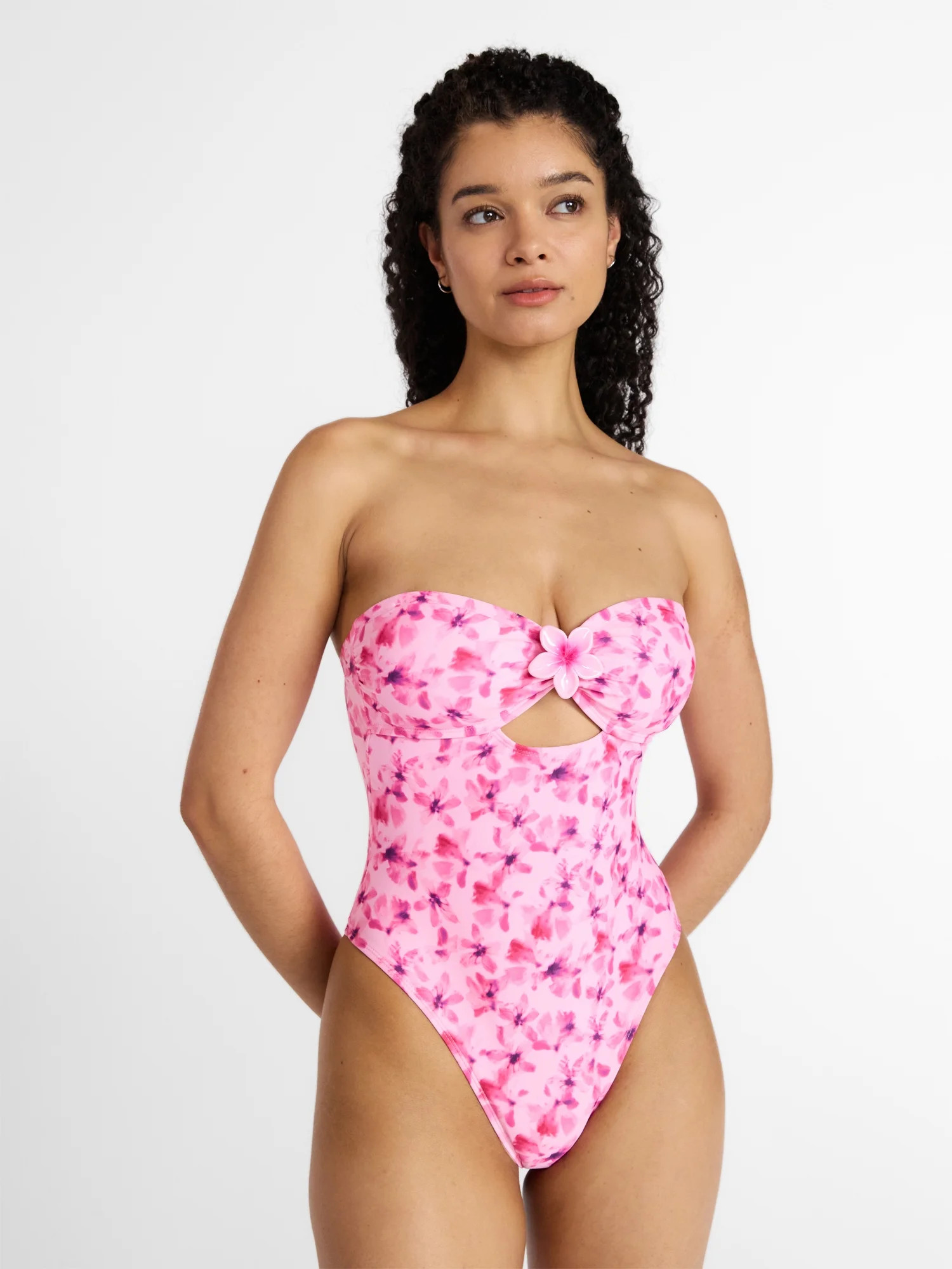 No Boundaries Floral Cut Out Bandeau One Piece Swimsuit, Women's XXS -XXL - Walmart.com | Walmart (US)