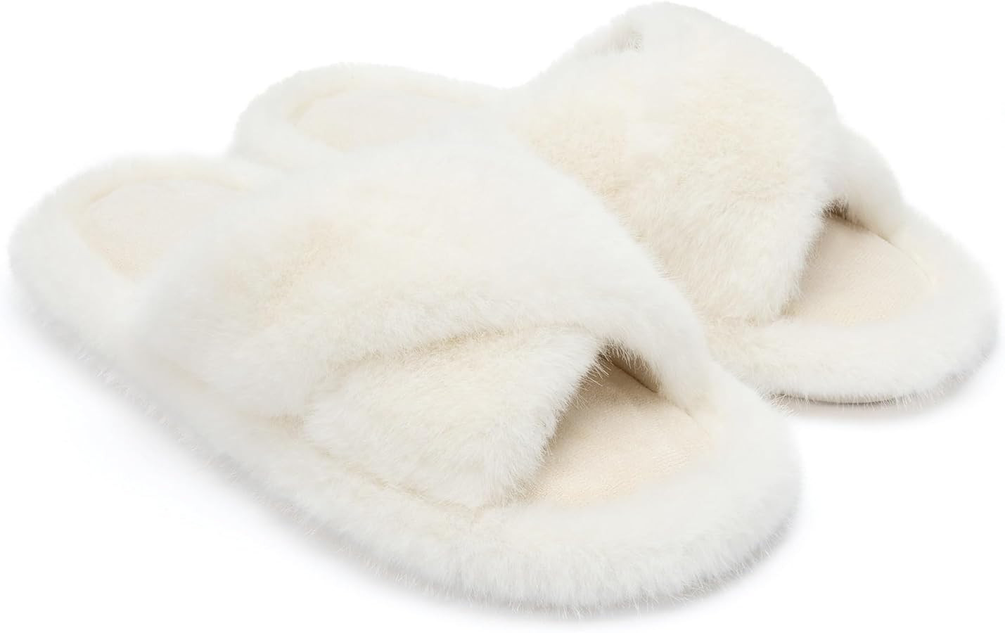 Chantomoo Women's Slippers Cross Band Fuzzy Slippers Memory Foam Slippers for Women Plush Comfy B... | Amazon (US)