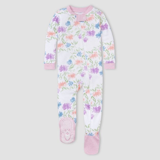 Burt's Bees Baby® Baby Girls' Floral Print Organic Cotton Snug Fit Footed Pajama - Purple | Target