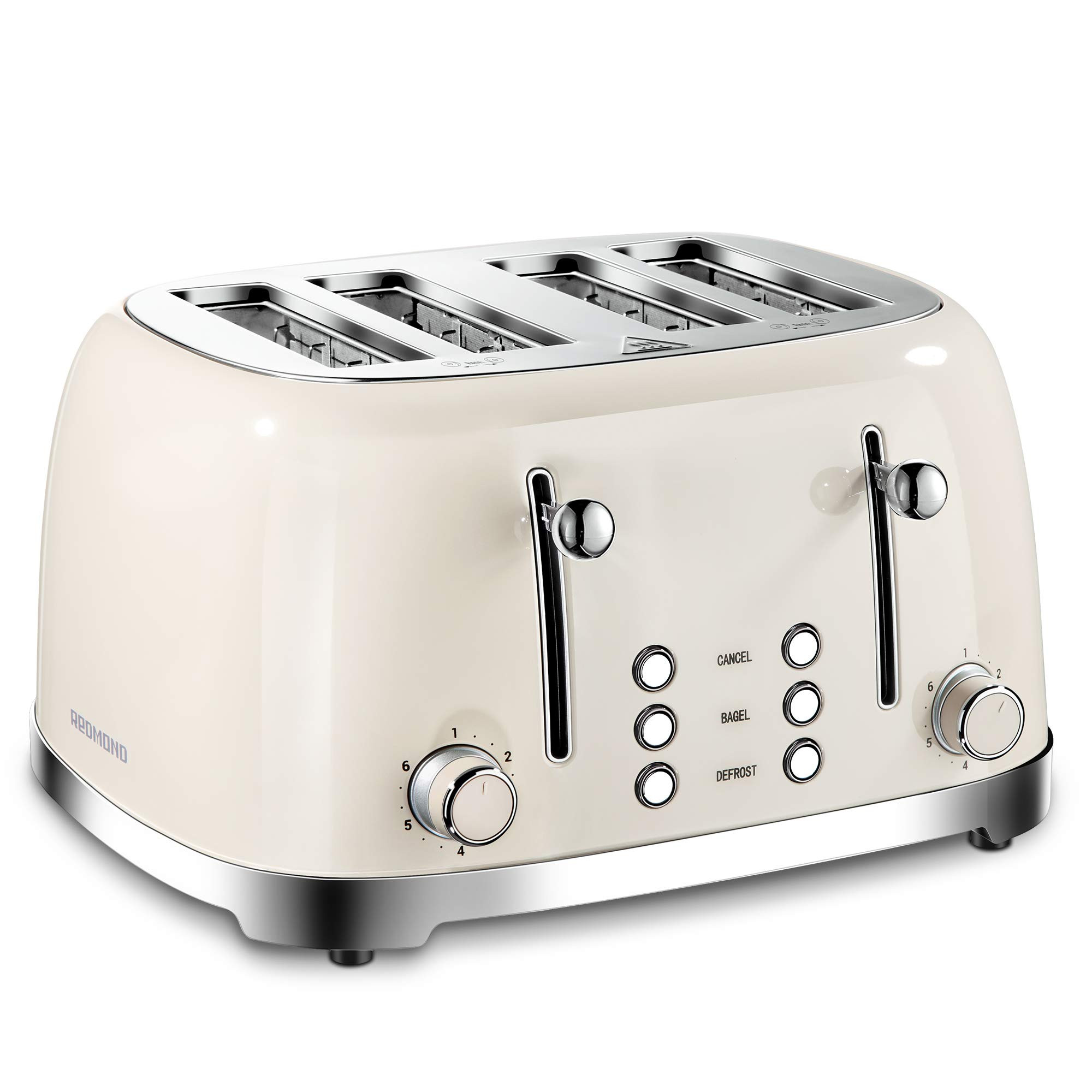 REDMOND 4 Slice Toaster Retro Stainless Steel Toasters with Bagel Defrost Cancel Function, 6 Brownin | Amazon (US)