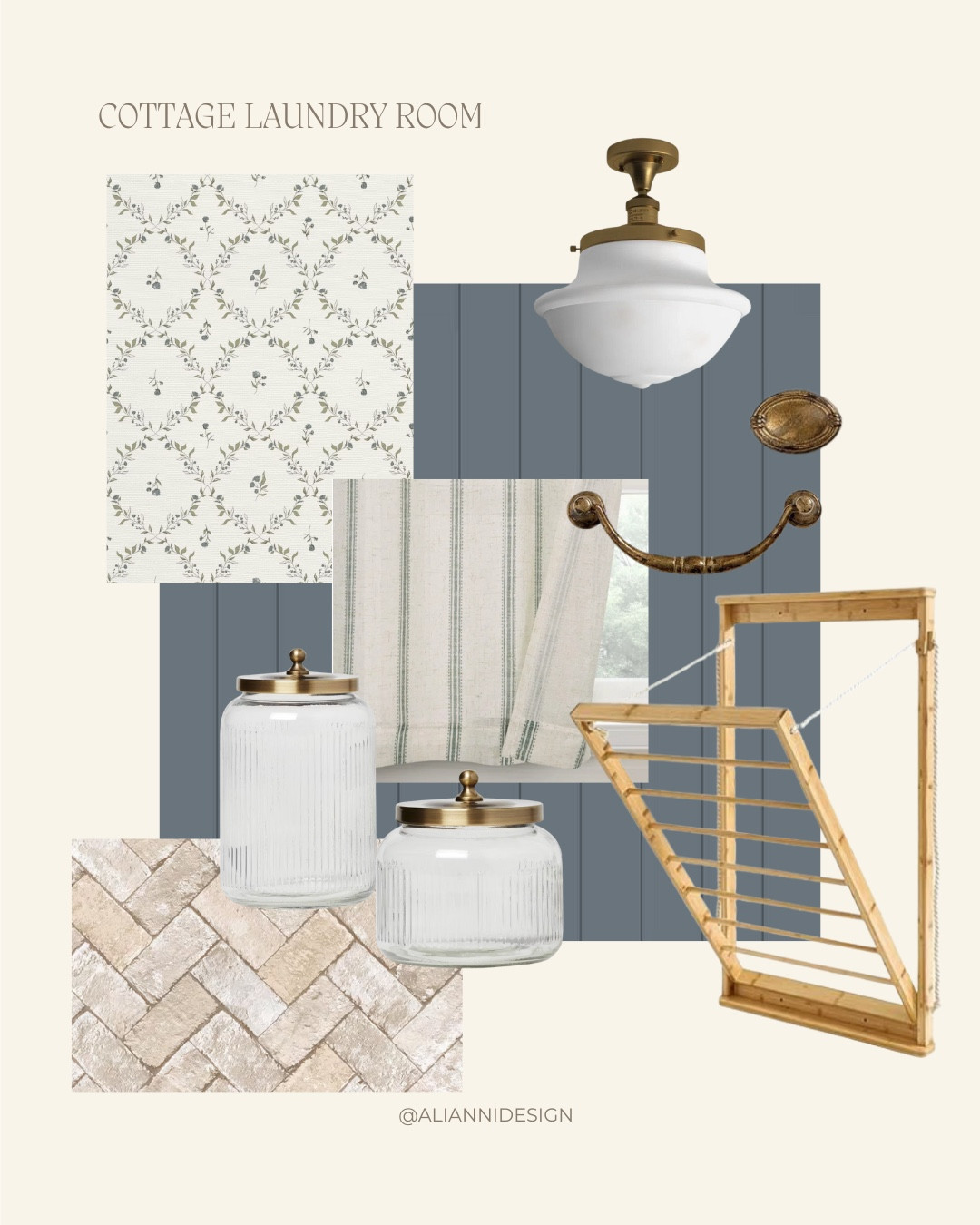 Dreaming up the sweetest little cottage laundry room 💭

I pulled together all the things I’d want to see while folding socks—like the Elena wallpaper in French Colony I designed for @artzaco_ , moody shiplap in Storm Cloud by Sherwin Williams, and classic herringbone stone floors.

Try adding cabinet air holes—they add that charming, vintage feel in the most subtle way. And I’m all for “styling” the everyday: hang your broom and dustpan on a peg rail and suddenly chores feel cuter.

Cafe curtains are another favorite—great for mixing in more patterns and softening the space. Drape one over open shelving, the washer, or anywhere you need a little cover-up and charm. Add some art, fresh florals, and you’ve got a laundry room that feels as cozy as the rest of the home. 🧺


#LTKStyleTip #LTKHome