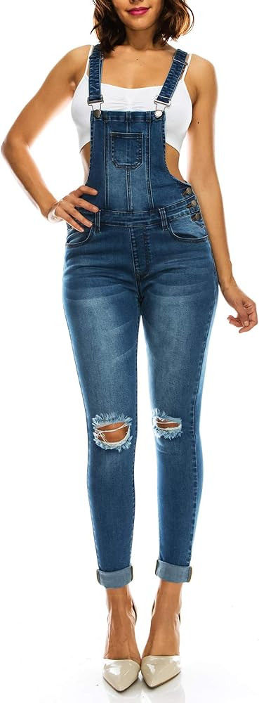 Love Moda Women's Sexy Distressed Slim Fit Skinny Overalls with Spandex | Amazon (US)